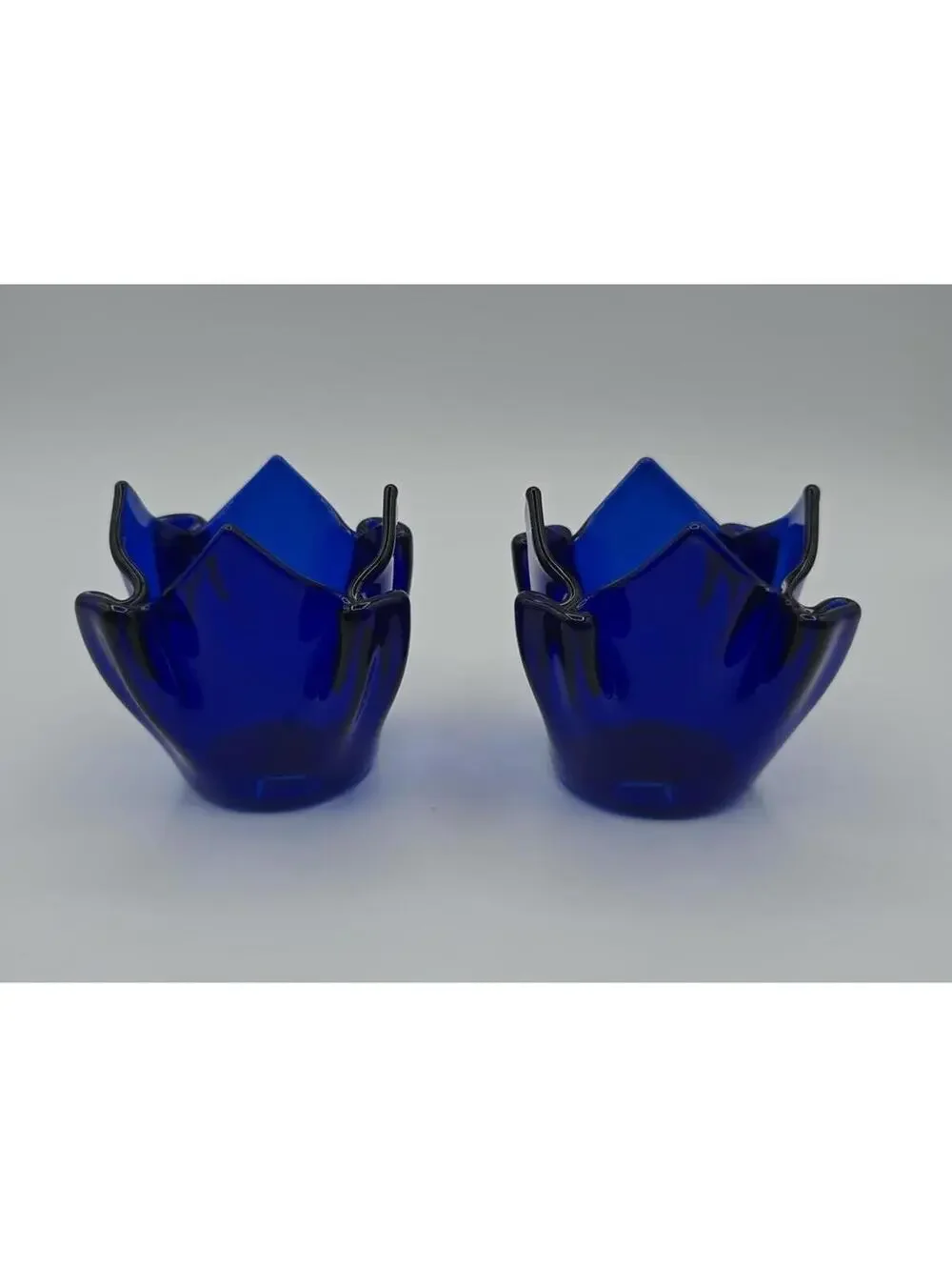 PartyLite Cobalt Blue Art Glass Tulip Votive Candle Holders Set of 2